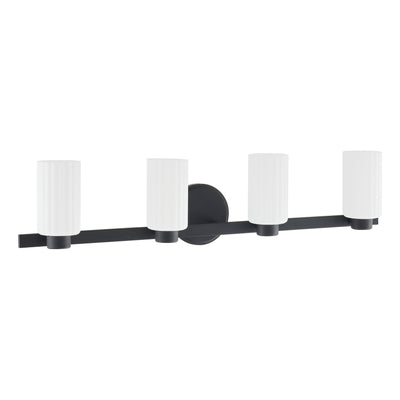 Bedminster 30-inch 4-light Matte Black Vanity Light with Etched Opal Ribbed Glass Shades