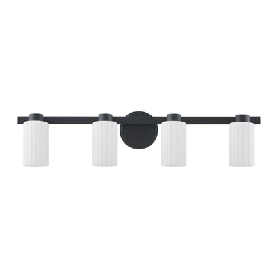 Bedminster 30-inch 4-light Matte Black Vanity Light with Etched Opal Ribbed Glass Shades