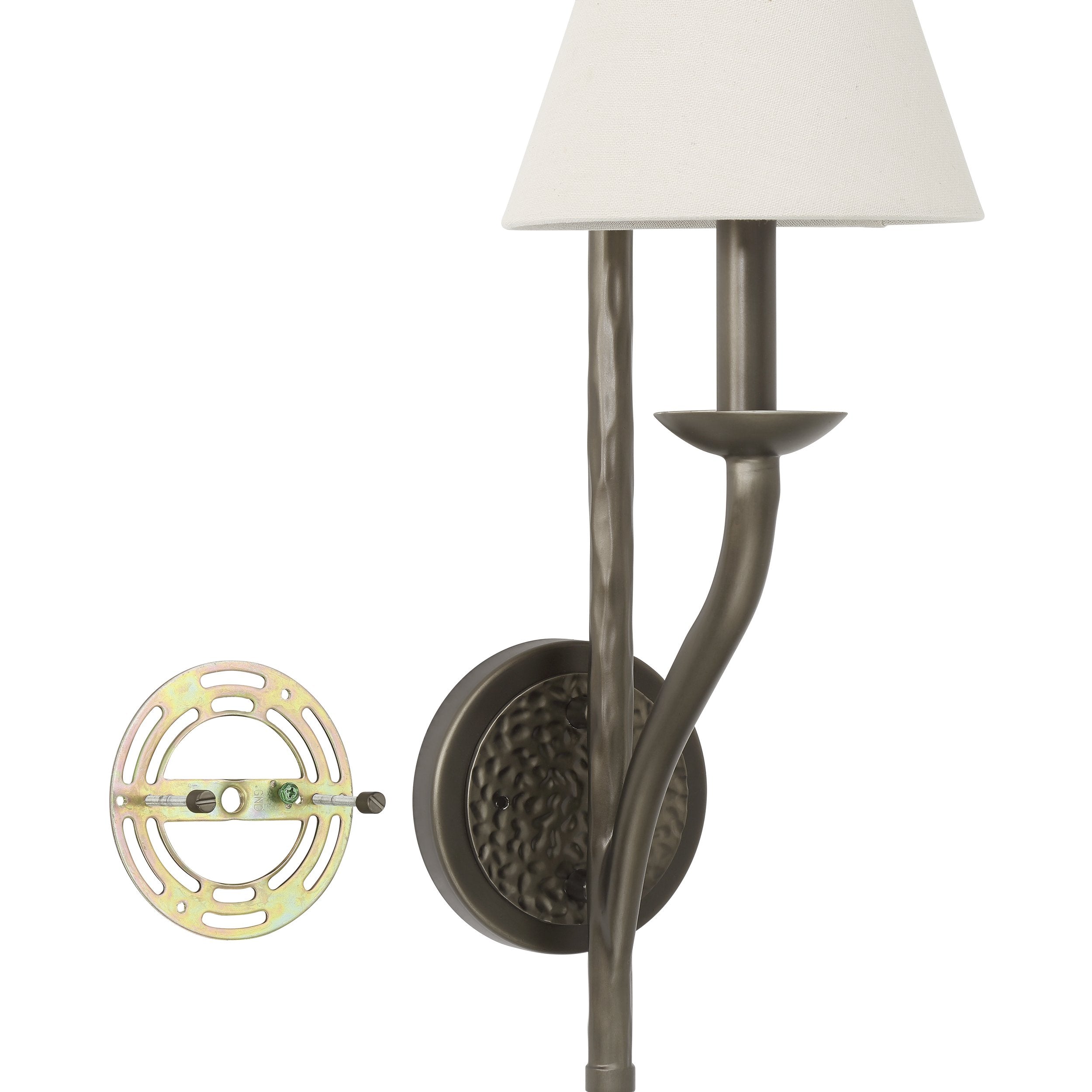 Bethany 19-inch 1-light Forged Bronze Wall Sconce with Natural Linen Shade