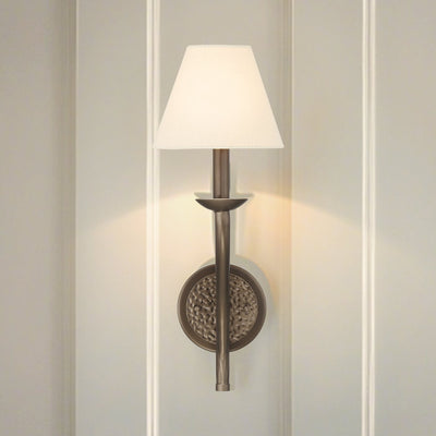 Bethany 19-inch 1-light Forged Bronze Wall Sconce with Natural Linen Shade