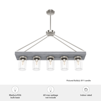 Devon Park 38-inch 5-light Brushed Nickel and Grey Wood Linear Chandelier with Clear Glass