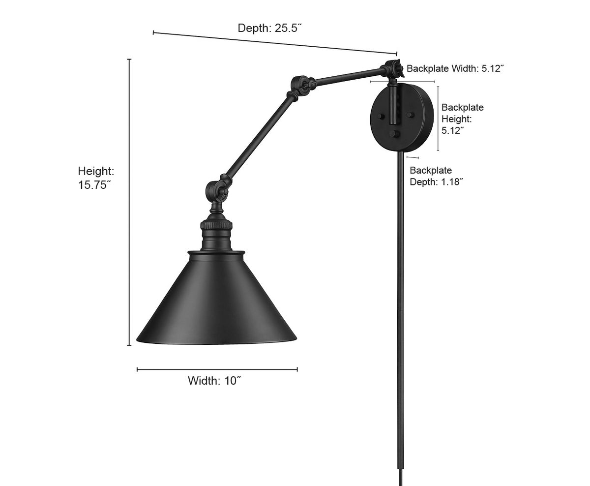 10'' Edward Matte Black 1 Light Swing Arm Sconce