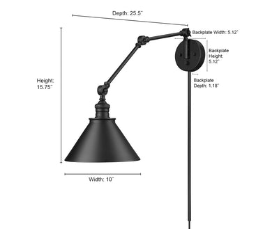 10'' Edward Matte Black 1 Light Swing Arm Sconce