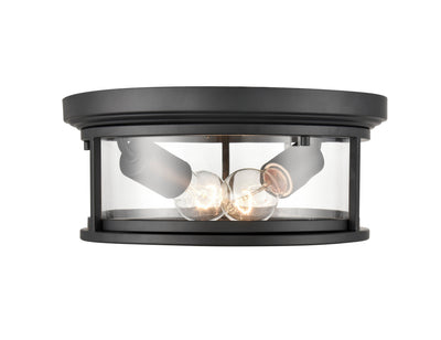 12-inch Bresley Powder Coated Black 2-Light Outdoor Flush Mount Ceiling Light with Clear Seeded Glass