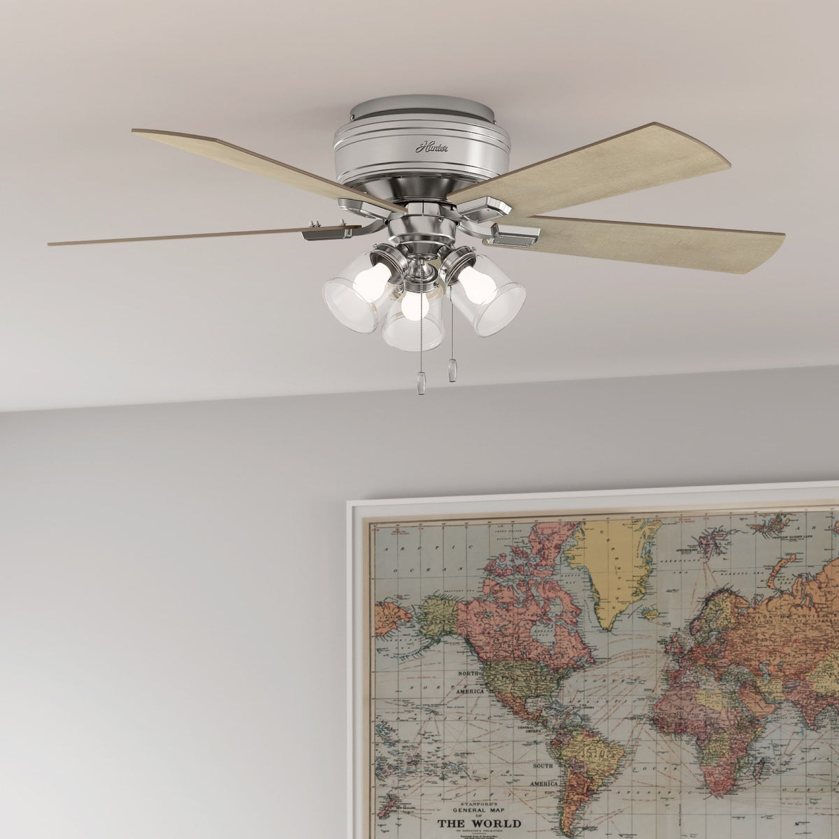 52 inch Crestfield Brushed Nickel Low Profile Ceiling Fan with LED Light Kit and Pull Chain