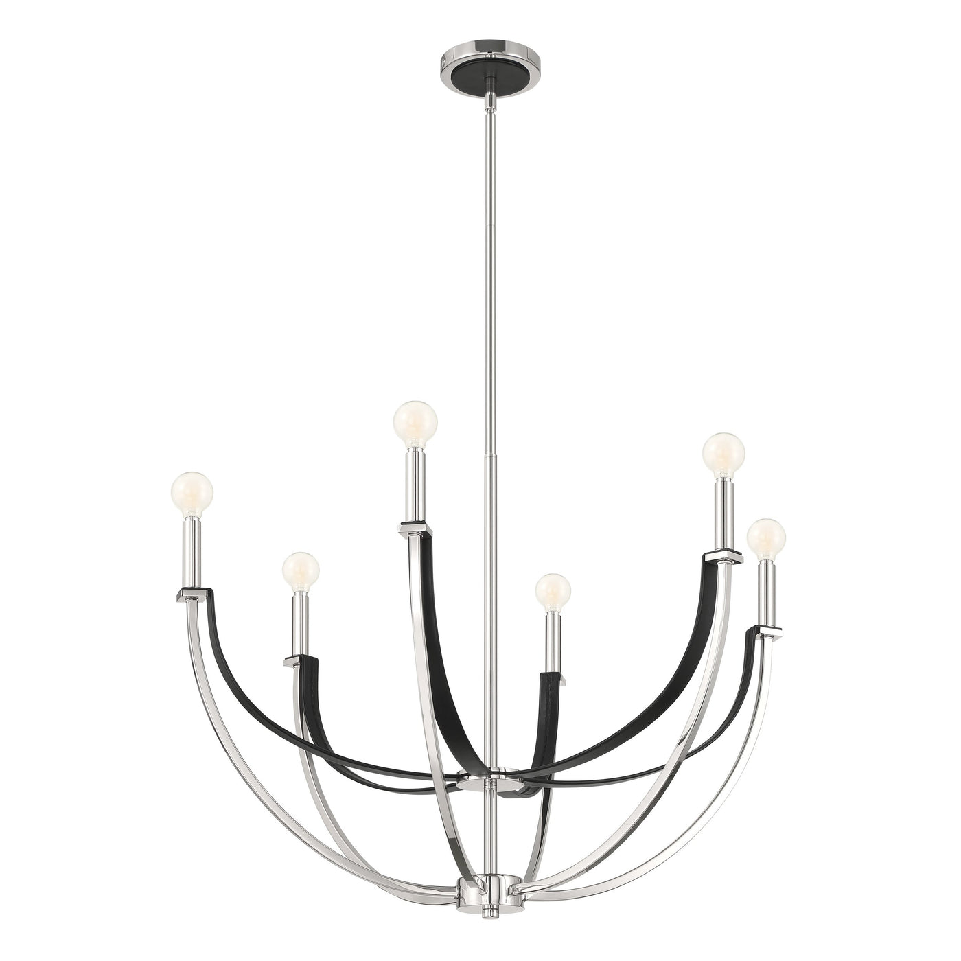 Sussex 29-inch 6-light Polished Nickel and Black Faux Leather Chandelier