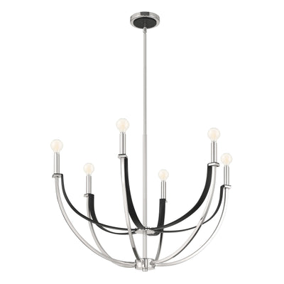Sussex 29-inch 6-light Polished Nickel and Black Faux Leather Chandelier