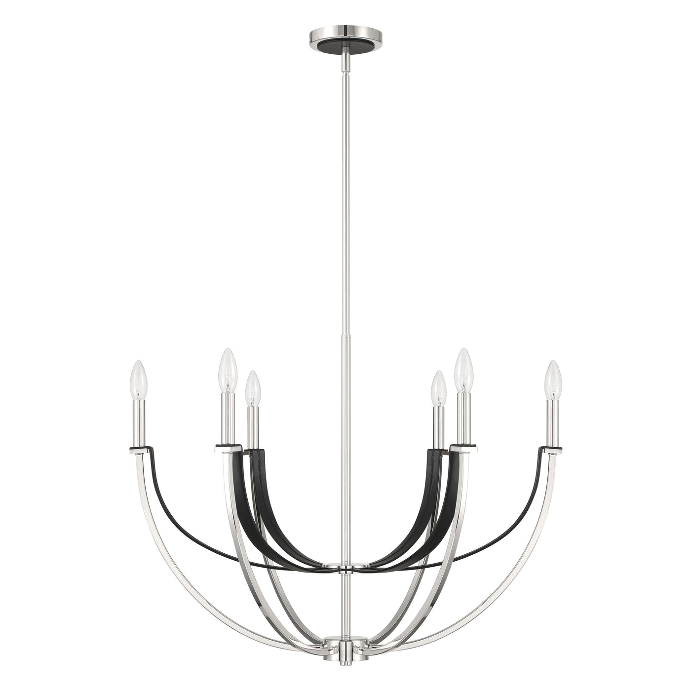 Sussex 29-inch 6-light Polished Nickel and Black Faux Leather Chandelier