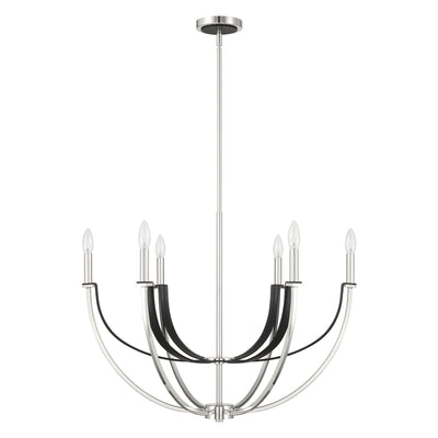 Sussex 29-inch 6-light Polished Nickel and Black Faux Leather Chandelier