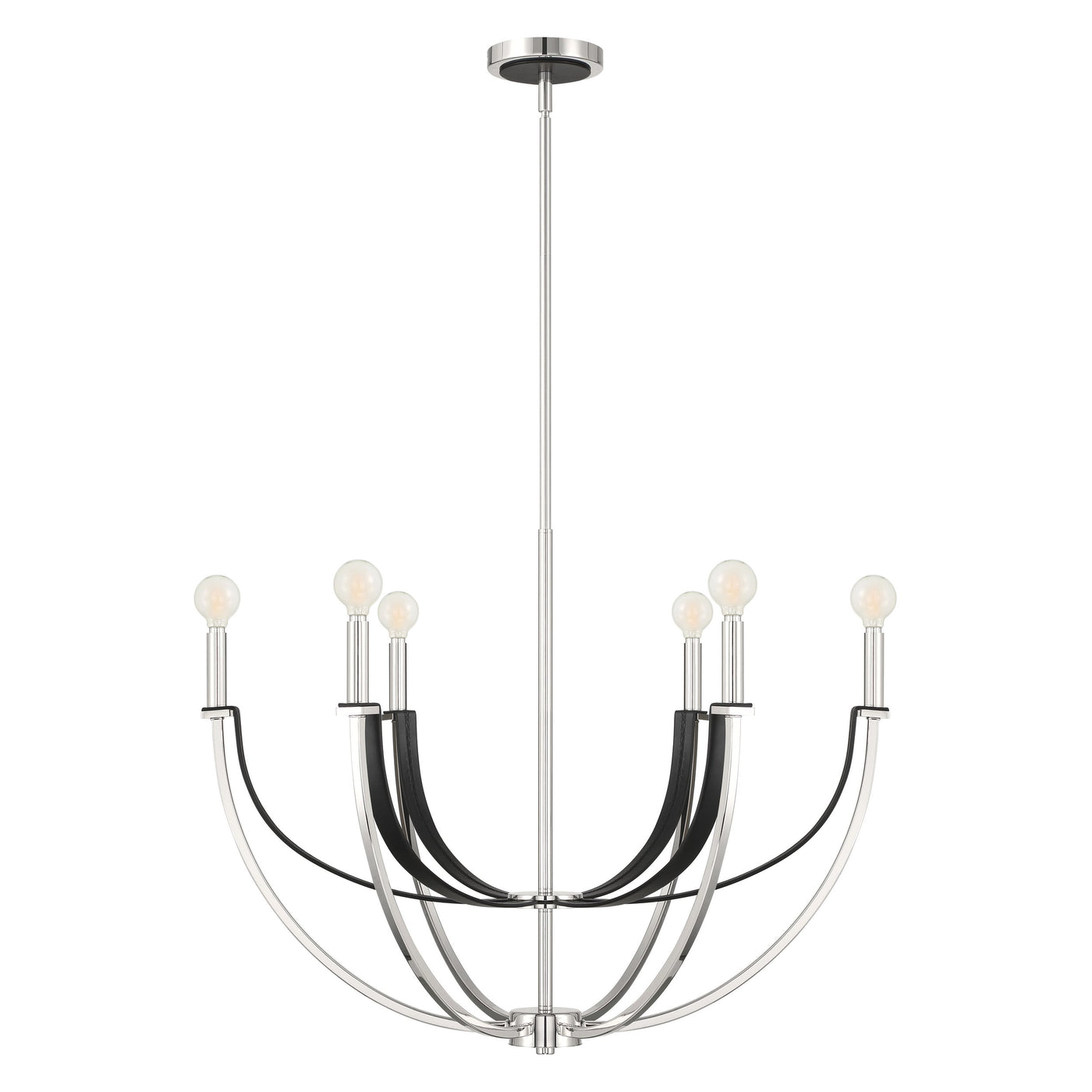 Sussex 29-inch 6-light Polished Nickel and Black Faux Leather Chandelier