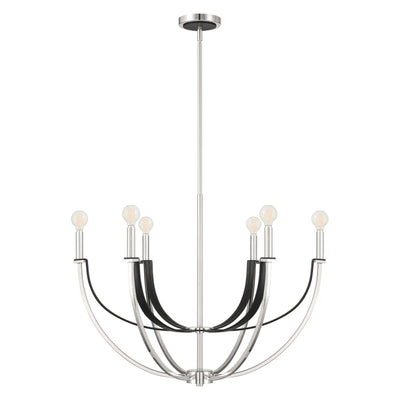 Sussex 29-inch 6-light Polished Nickel and Black Faux Leather Chandelier