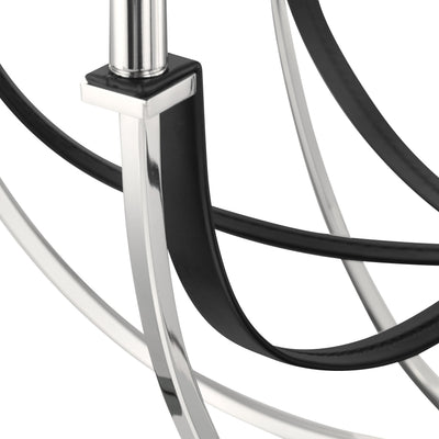 Sussex 29-inch 6-light Polished Nickel and Black Faux Leather Chandelier