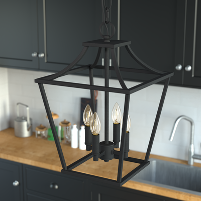Laurel Ridge 12-inch 4-light Natural Black Iron Lantern Pendant