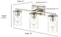 22-inch Verlana Chrome 3-Light Clear Glass Bathroom Vanity Light