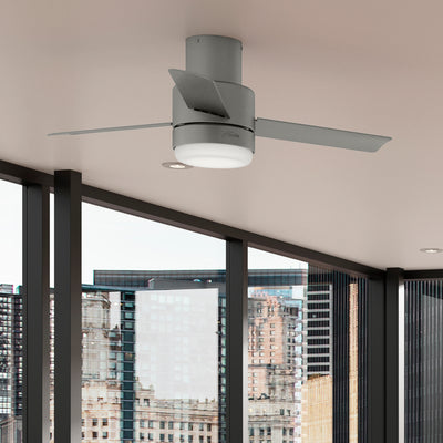 44 inch Gilmour Matte Silver Low Profile Damp Rated Ceiling Fan with LED Light Kit and Handheld Remote