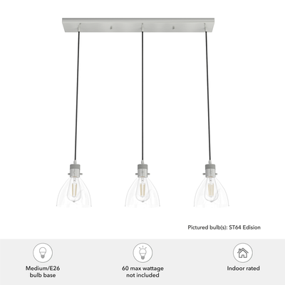 Van Nuys 30-inch 3-light Brushed Nickel Linear Pendant Cluster with Clear Glass