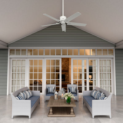 52 inch Windbound Matte White Damp Rated Ceiling Fan and Pull Chain
