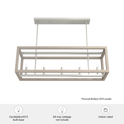 Squire Manor 40-inch 5-light Brushed Nickel and Bleached Wood Linear Chandelier