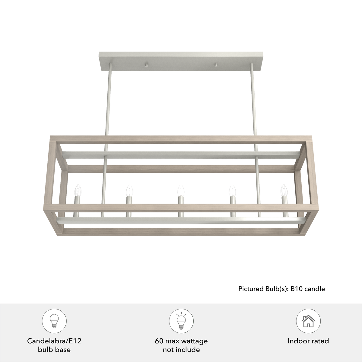 Squire Manor 40-inch 5-light Brushed Nickel and Bleached Wood Linear Chandelier