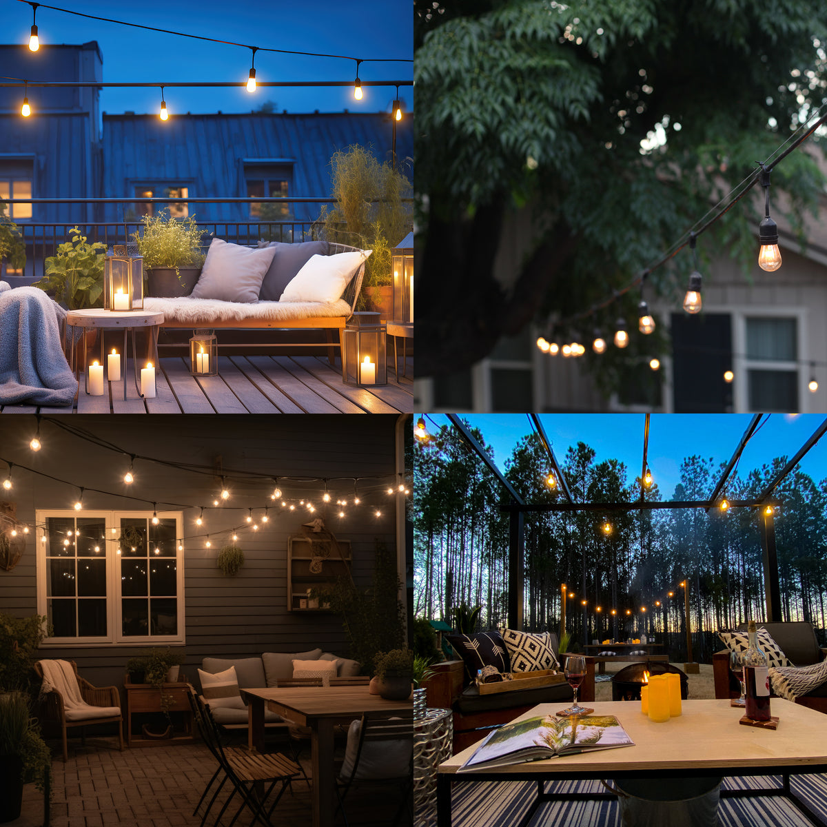 30-foot Black S14 Incandescent String Light Kit with 12 Sockets, 2700K, 2-Pack