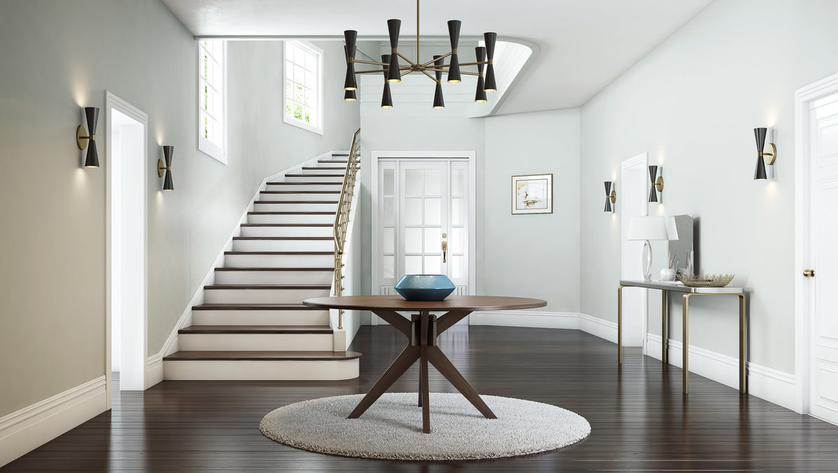 19'' Milo 12 Light Matte Black w/ Vintage Brass Chandelier