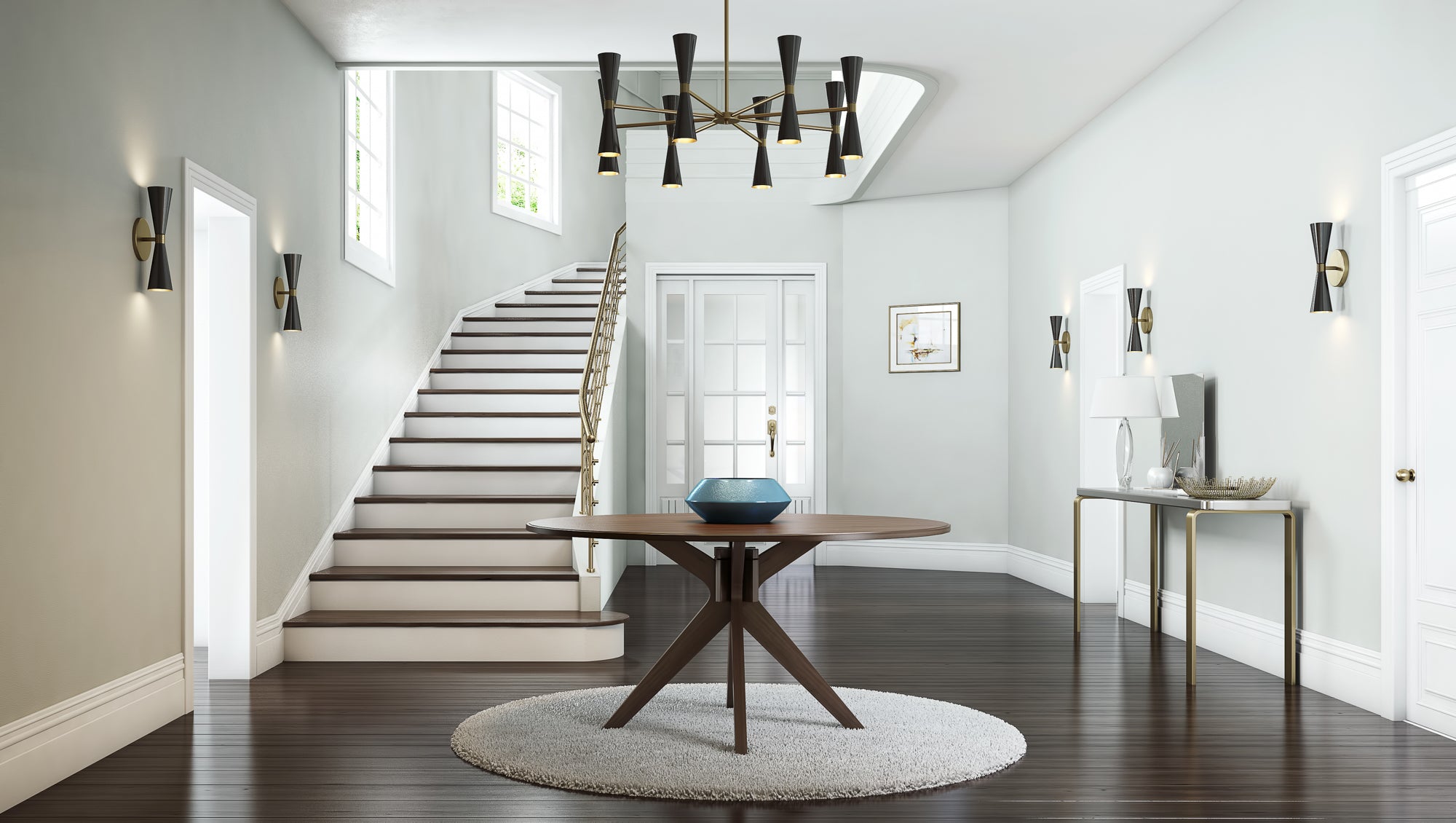 19'' Milo 12 Light Matte Black w/ Vintage Brass Chandelier