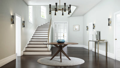 19'' Milo 12 Light Matte Black w/ Vintage Brass Chandelier