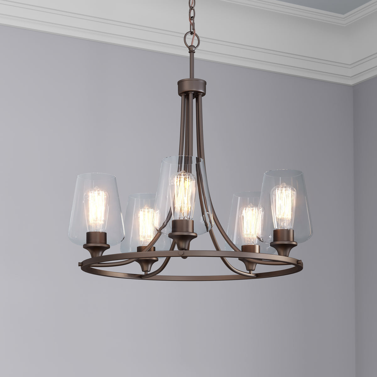 24.75'' Ashford Rubbed Bronze 5 Light Chandelier