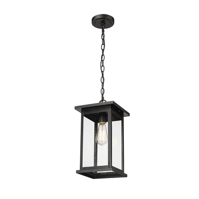 15.63-inch Bowton Powder Coated Black 1-Light Clear Glass Outdoor Hanging Lantern