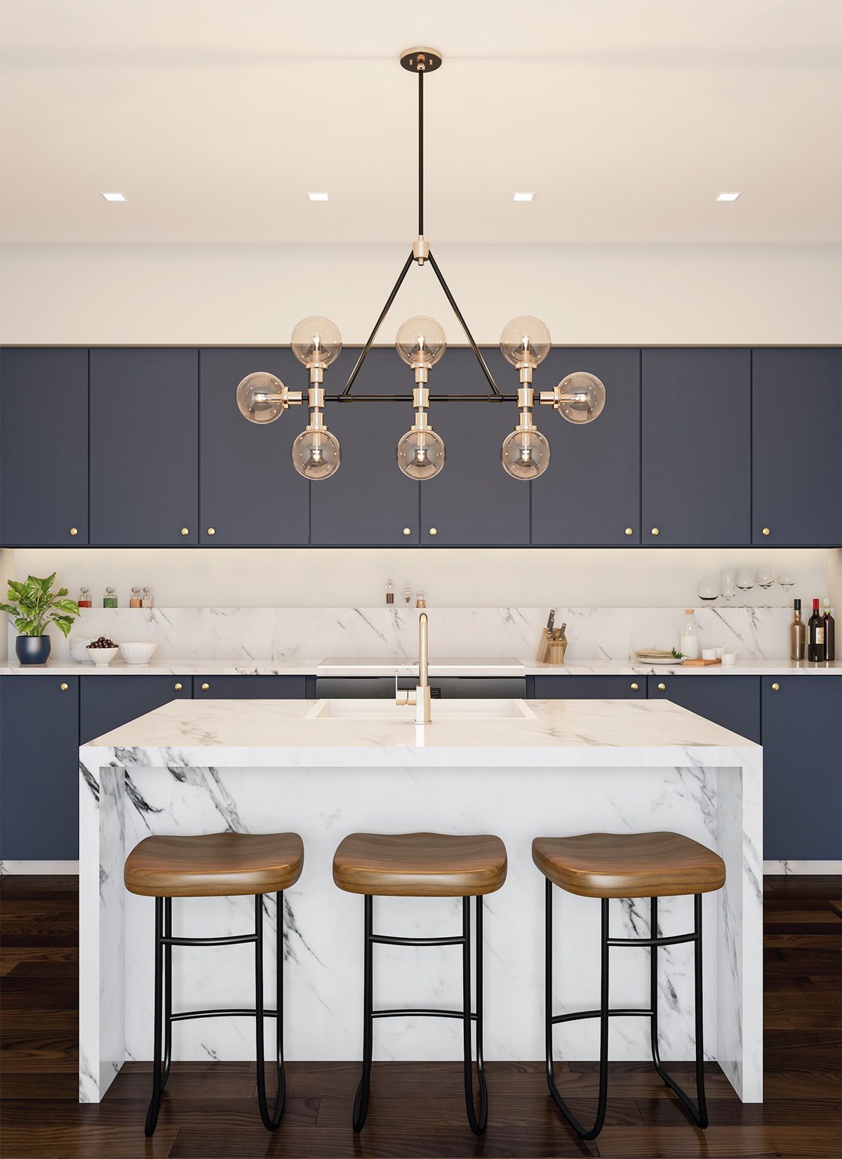 16'' Cameo 8 Light Matte Black w/ Polished Nickel Linear Pendant