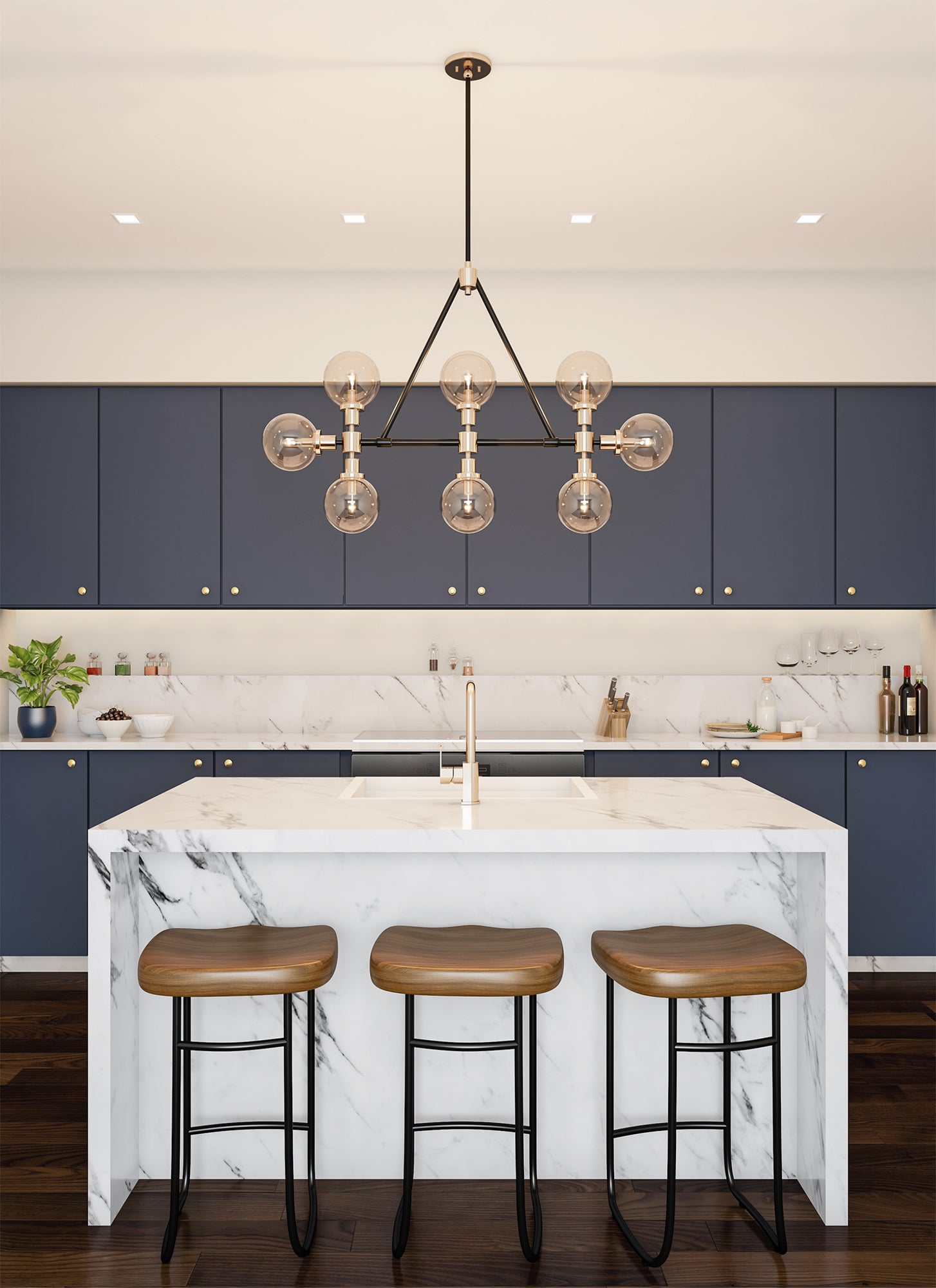 16'' Cameo 8 Light Matte Black w/ Polished Nickel Linear Pendant
