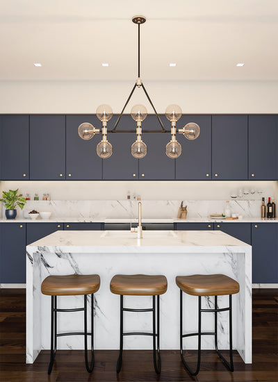 16'' Cameo 8 Light Matte Black w/ Polished Nickel Linear Pendant