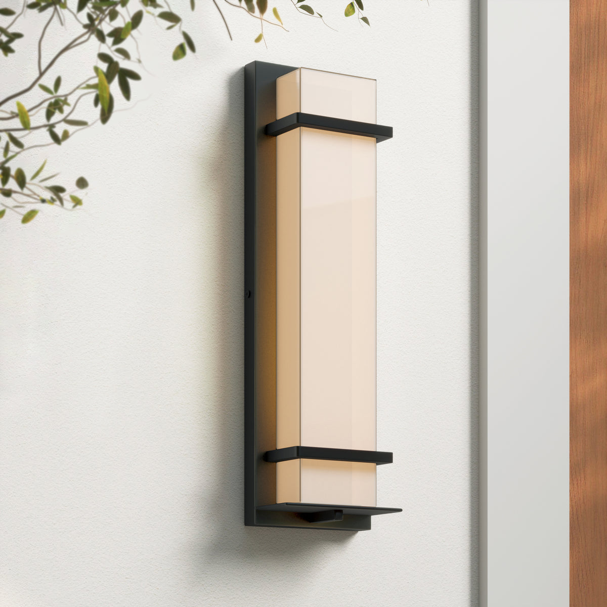 20-inch Powder Coated Black Outdoor Wall Sconce with White Glass