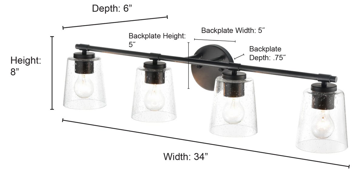 34''  Matte Black 4 Light Bath Vanity