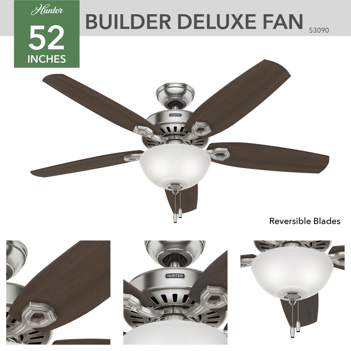 52 inch Builder Brushed Nickel LED Ceiling Fan