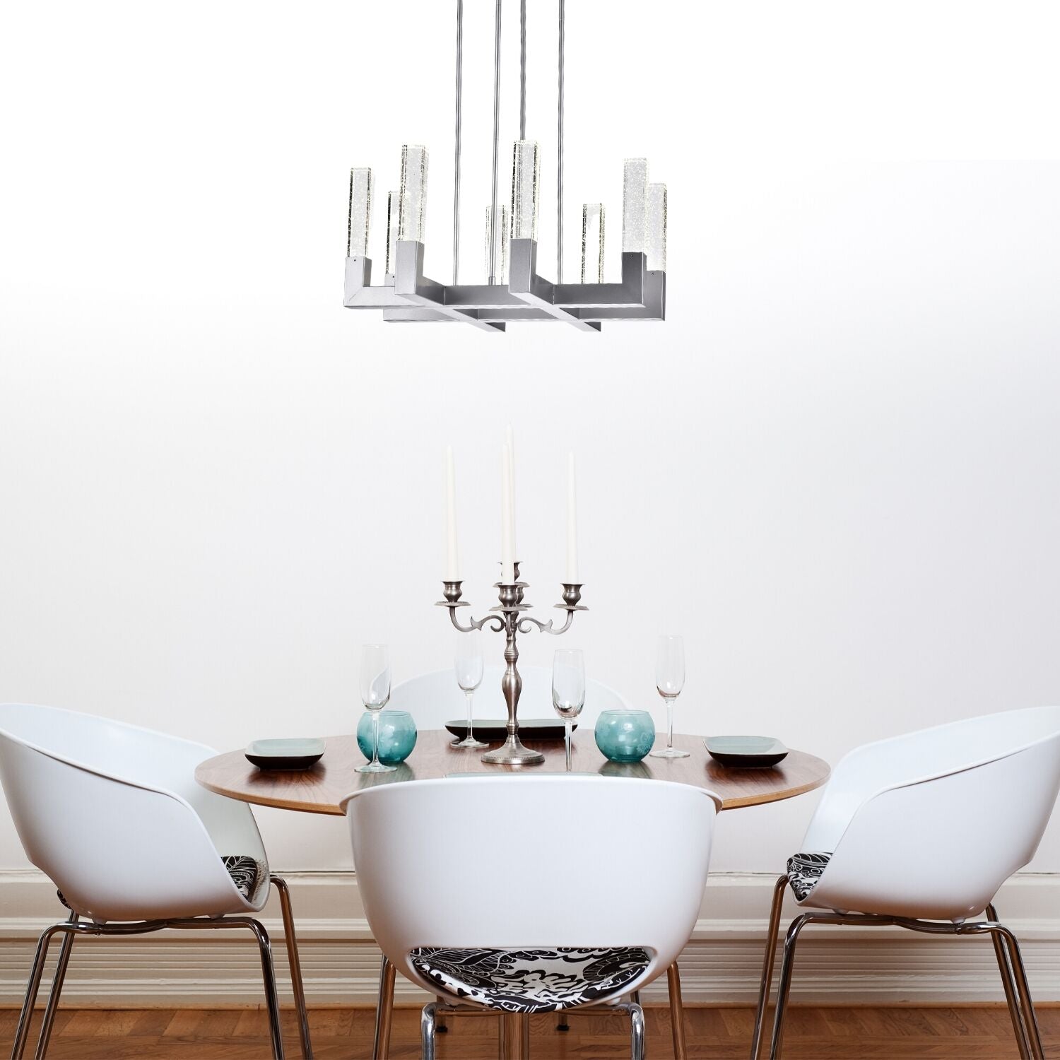 8 Light Square Crystal Dianyi LED Chandelier | Silver