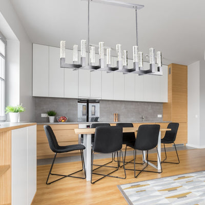 12 Light Rectangular Crystal Dianyi LED Chandelier | Silver