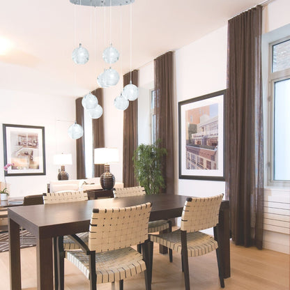 9 light Crystal Spheres Chandelier | Round Chrome Canopy