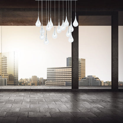 Modern Glass Drops Chandelier | 14 Lights | Rectangular Chrome Canopy