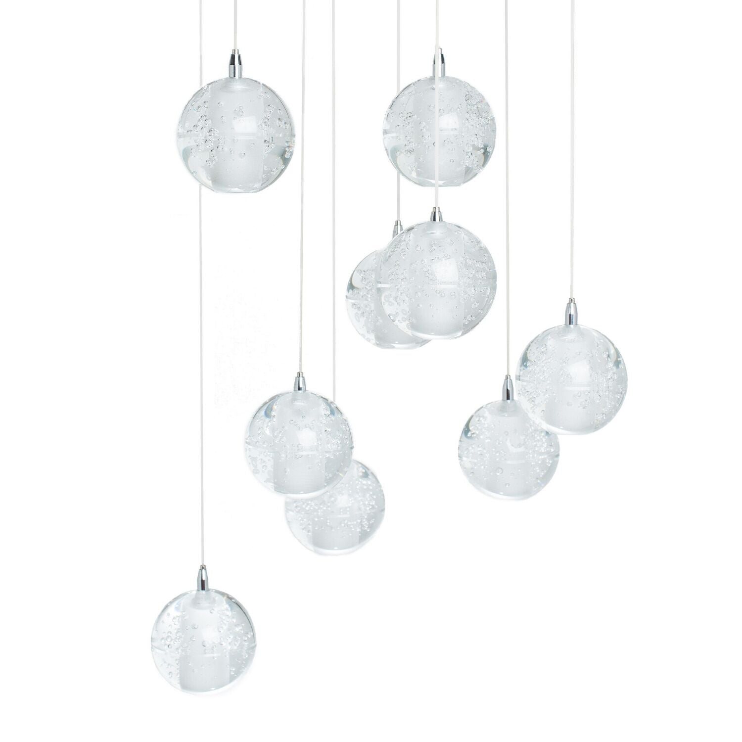 9 light Crystal Spheres Chandelier | Round Chrome Canopy
