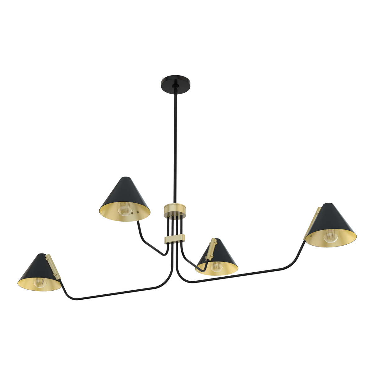 Grove Isle 58-inch 4-light Matte Black and Modern Brass Linear Chandelier with Metal Shade