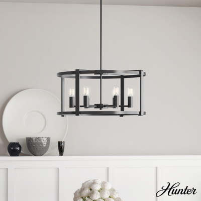 Astwood 26-inch 6-light Matte Black Drum Chandelier with Clear Glass