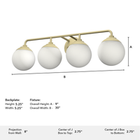 Hepburn 30-inch 4-light Modern Brass Vanity Light with Cased White Glass