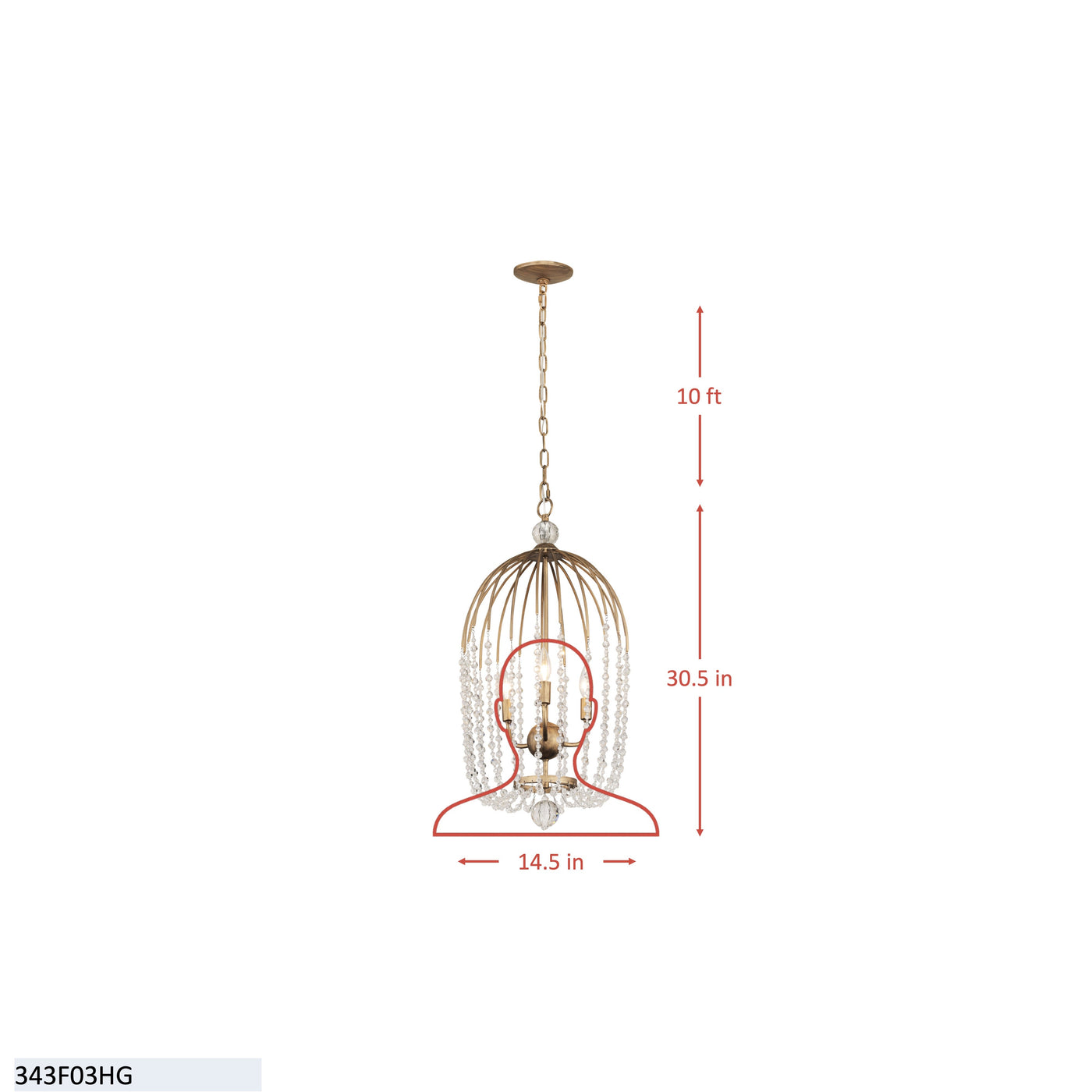 Voliere 3 Light Crystal Tall Pendant