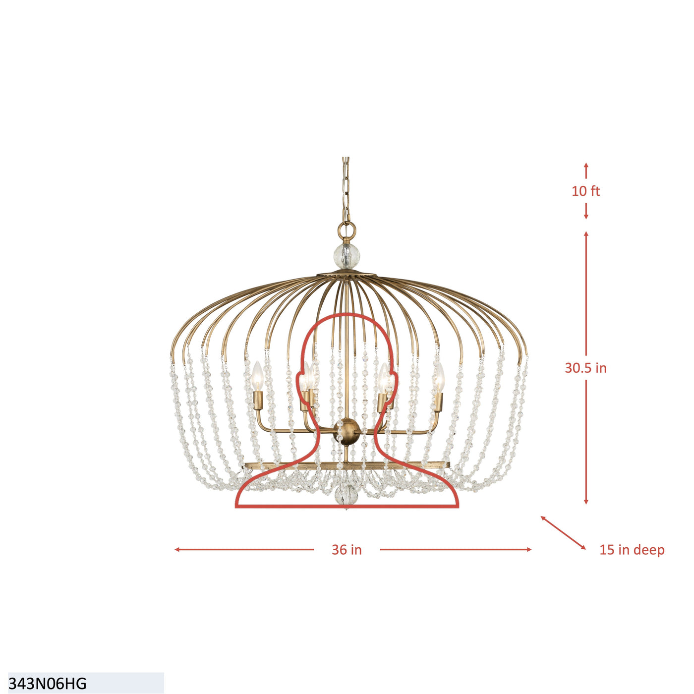 Voliere 6 Light Crystal Oval Pendant