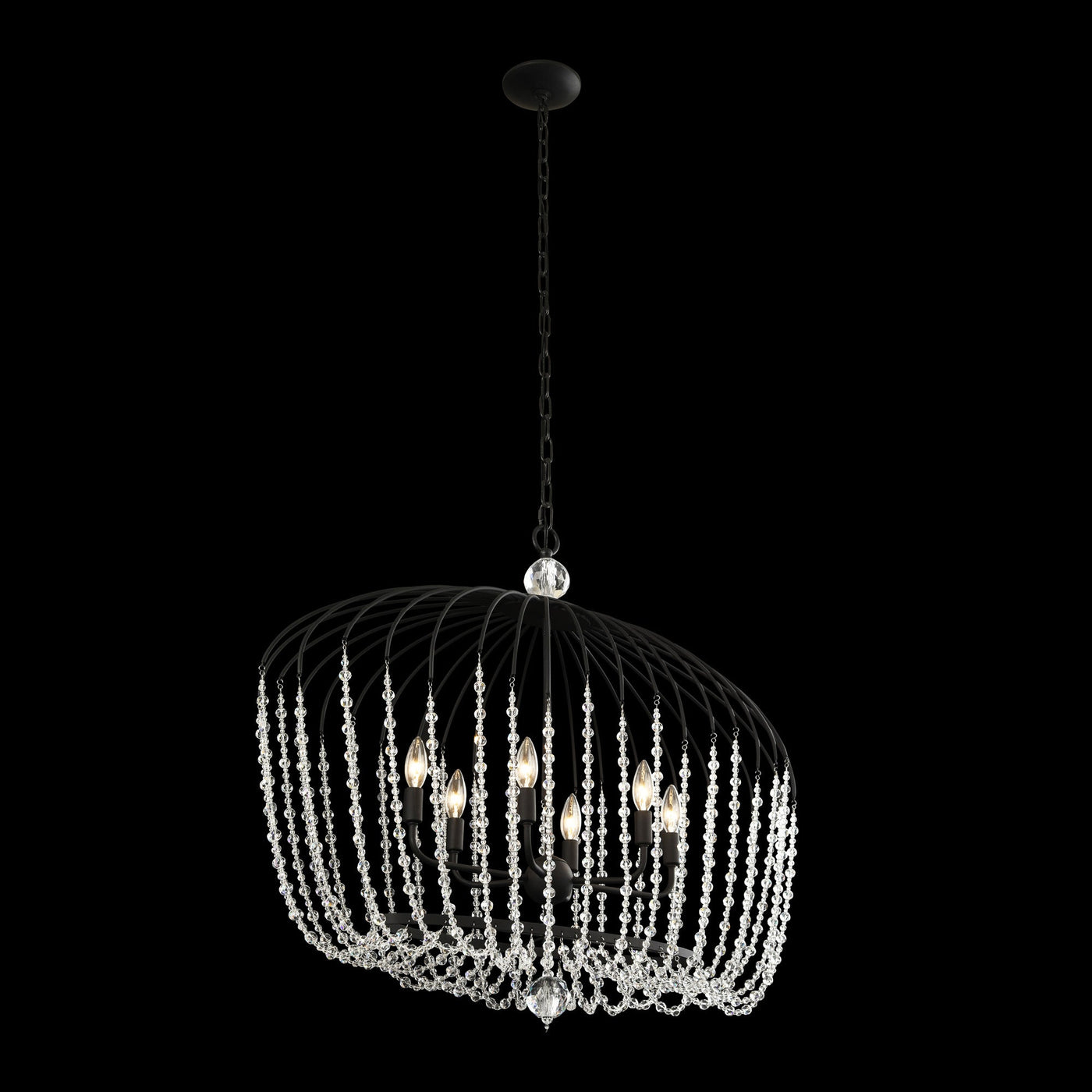 Voliere 6 Light Crystal Oval Pendant