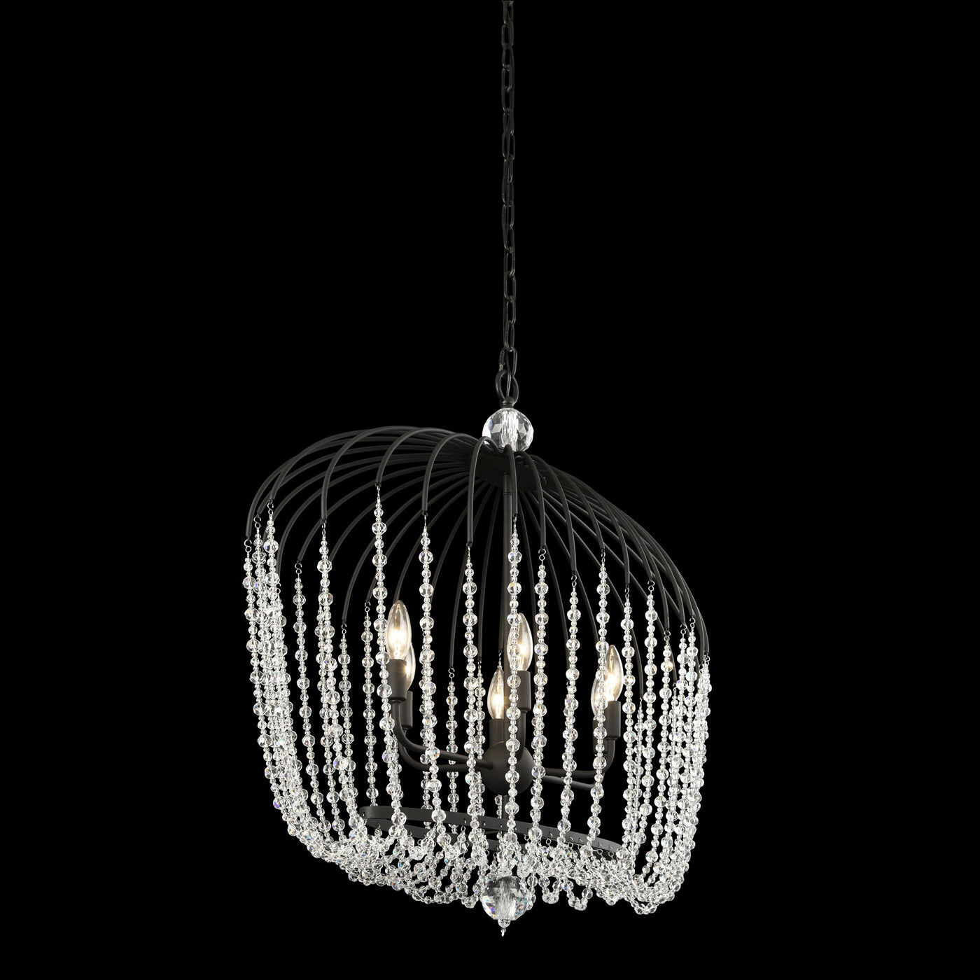 Voliere 6 Light Crystal Oval Pendant