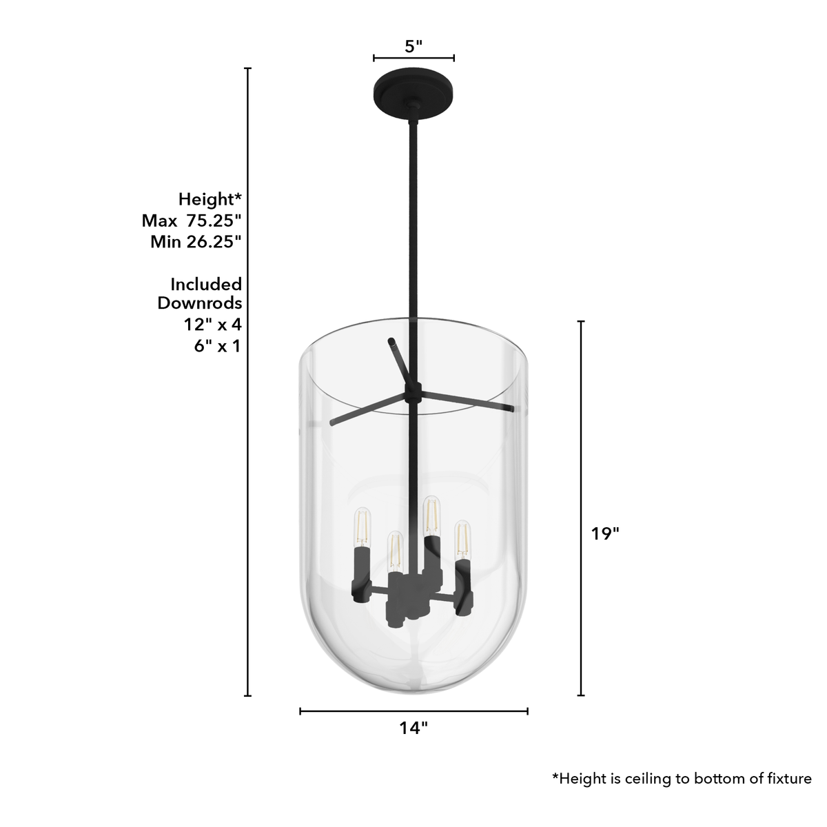 Sacha 14-inch 4-light Natural Black Iron Lantern Pendant with Clear Glass