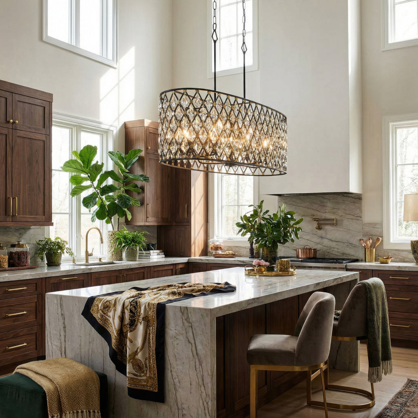 Windsor 8 Light Oval Crystal Linear Pendant