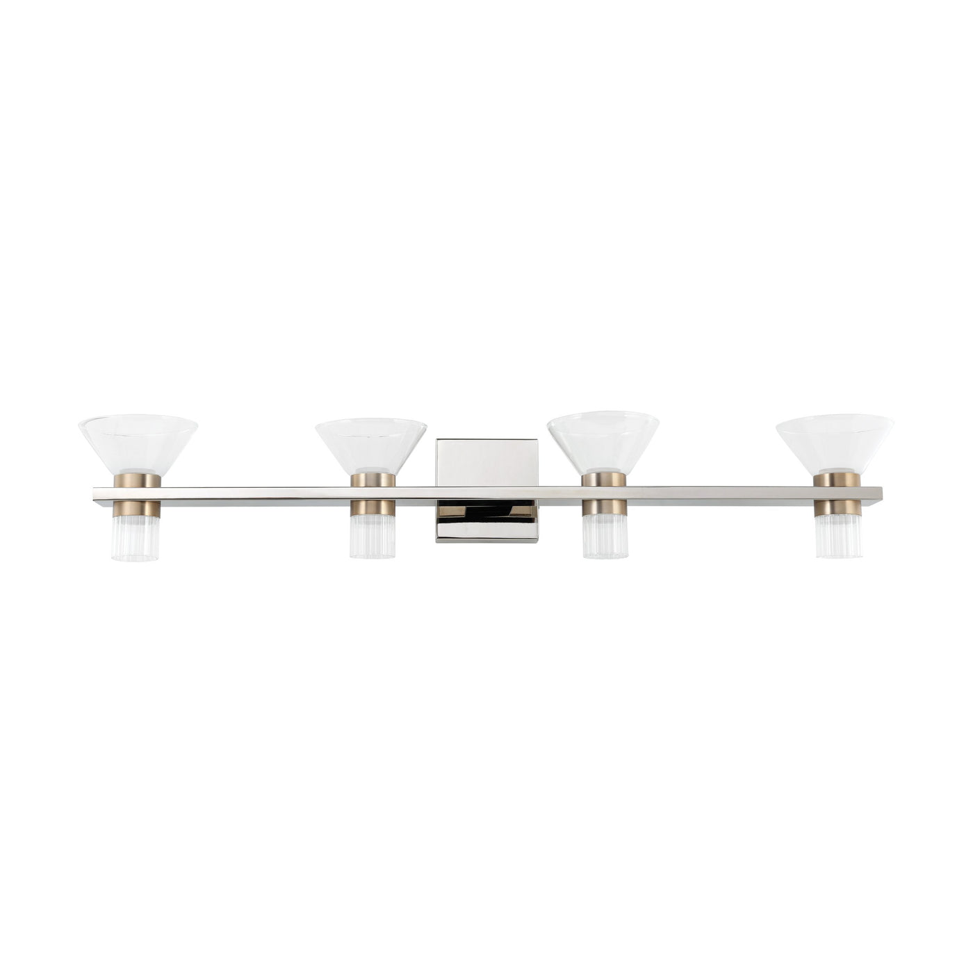 Blake 35-inch 8-light Polished Nickel and Champagne Gold 5CCT LED Vanity Light with Clear and Clear Ribbed Glass